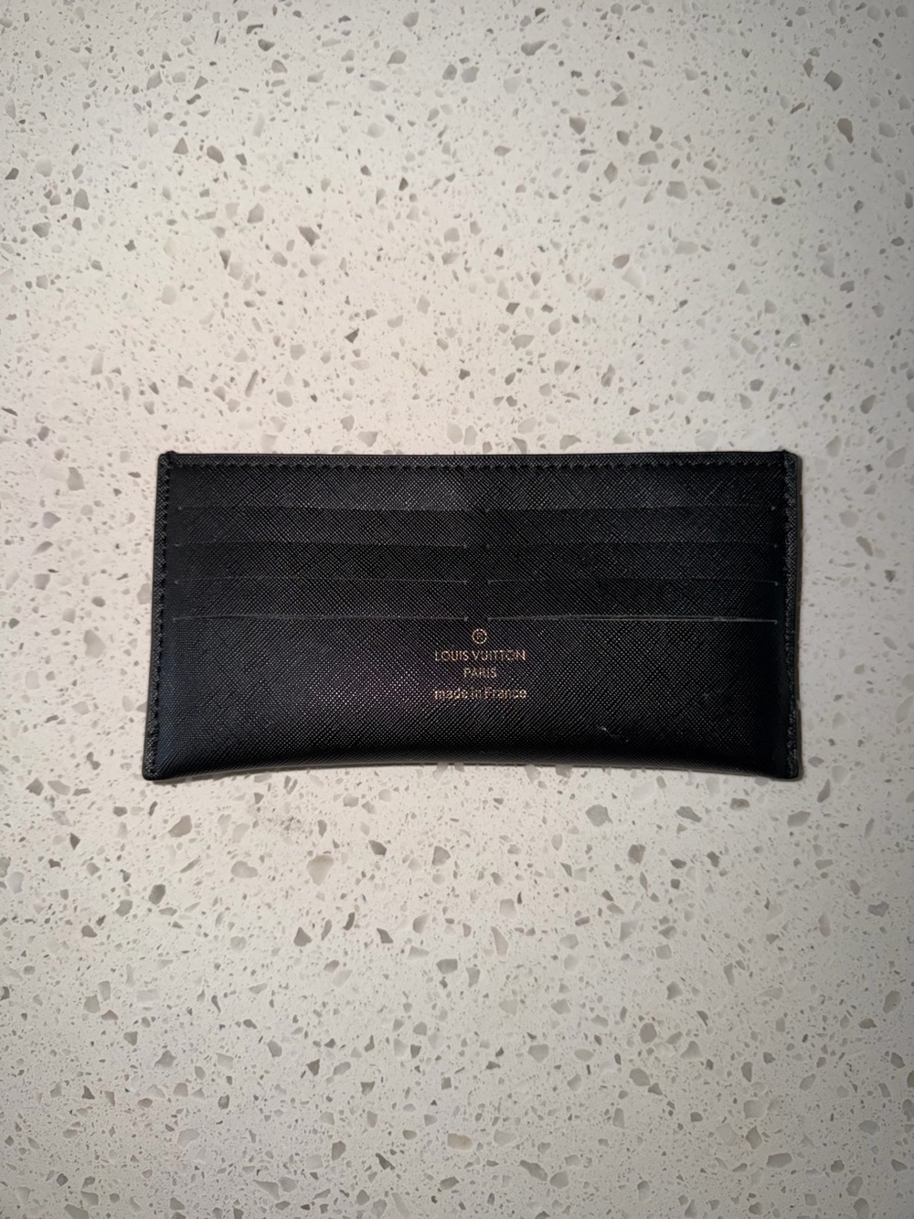 Louis Vuitton Black Textured Card Holder with Gold Logo